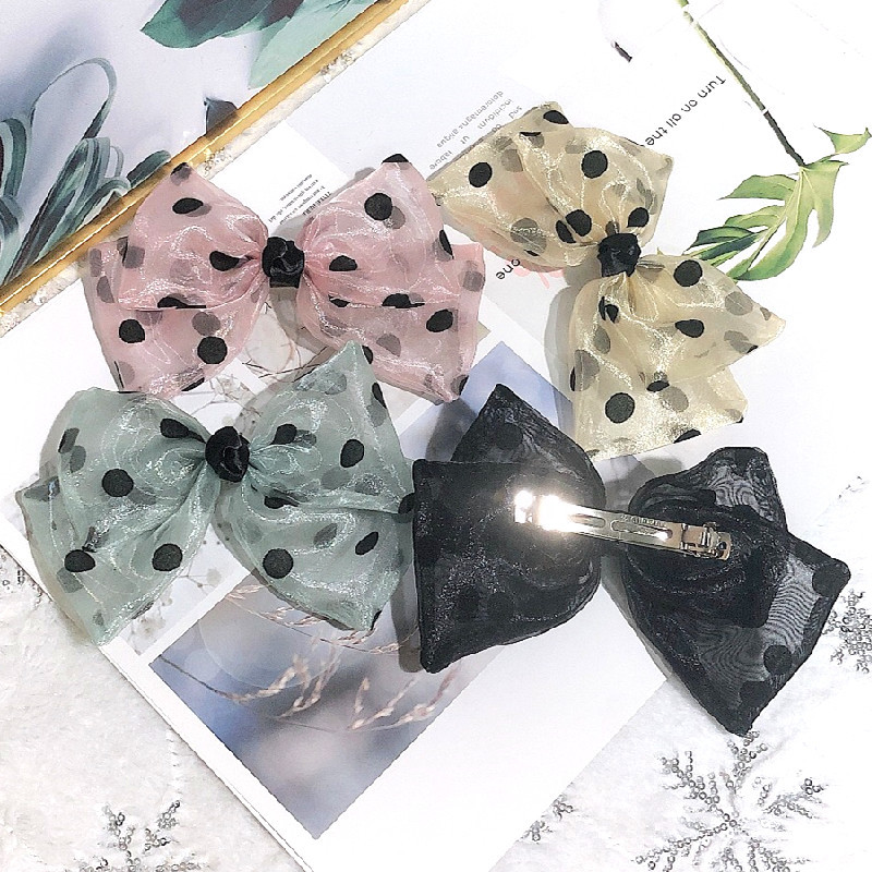 Korean Explosions Wave Dot Mesh Yarn Bow Fabric Hair Accessories Ponytail Fashion Lady Eugen Yarn Hairpin Wholesale Nihaojewelry display picture 1