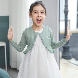 Ice silk girls knitted cardigan thin coat sunscreen air conditioning shirt children embroidered small shawl Korean version of summer wholesale