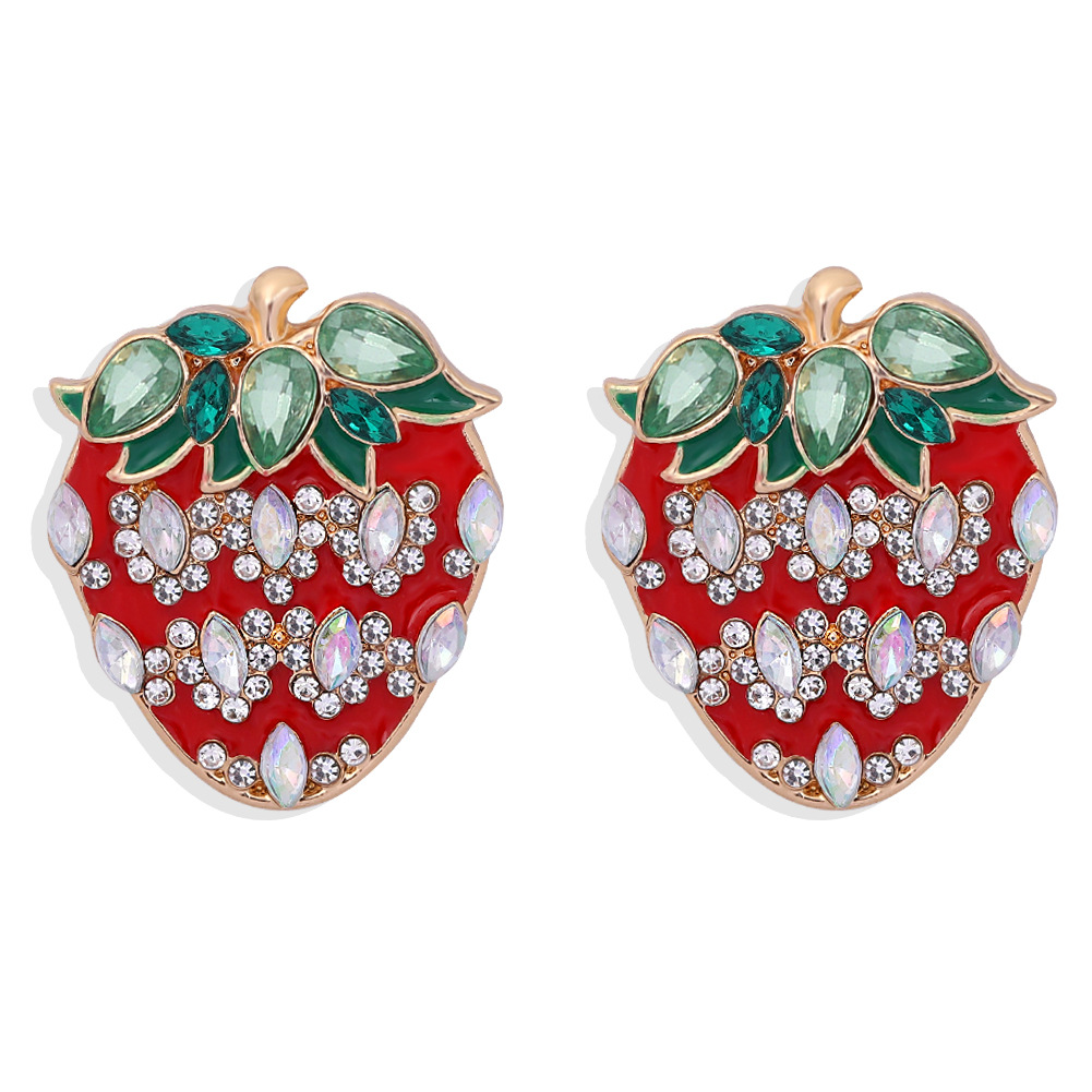 Strawberry Alloy Diamond-studded Earrings display picture 4