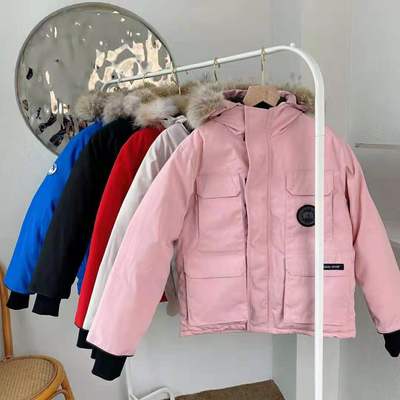 1:1版本  加拿大大鹅08款羽绒服儿童经典真狼毛领派克大衣9T代购|ms