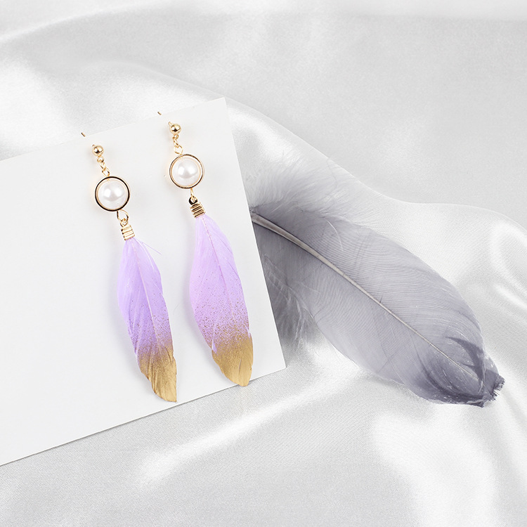 4g Weight Earrings Classification Wedding, Travel, Birthday, Festival Occasion Women'S Gender INS Style Style White, Purple, Red, Green, Yellow, Black Color Fashion Autumn And Winter Tassel Feather Pearl Earrings 6