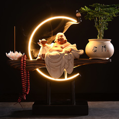 Lucky Maitreya Buddha Ornaments Ceramic Laughing Buddha Creative with Lights New Chinese Zen Living Room Entrance Office Desk