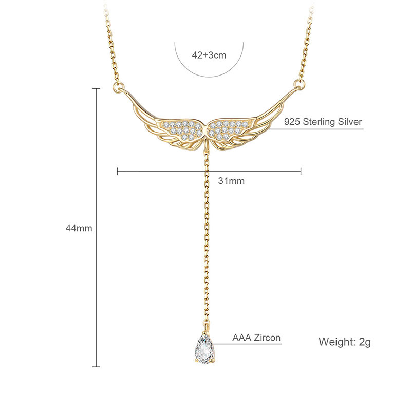 Korean version of Silver Angel Wings necklace, fashionable and exquisite tassel sparkling micro set zirconium pendant_voghion.com