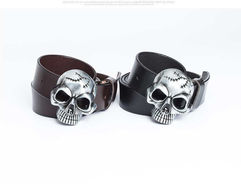 Men's Skull Head Belt Genuine Cowhide Leather Belt For Men_voghion.com