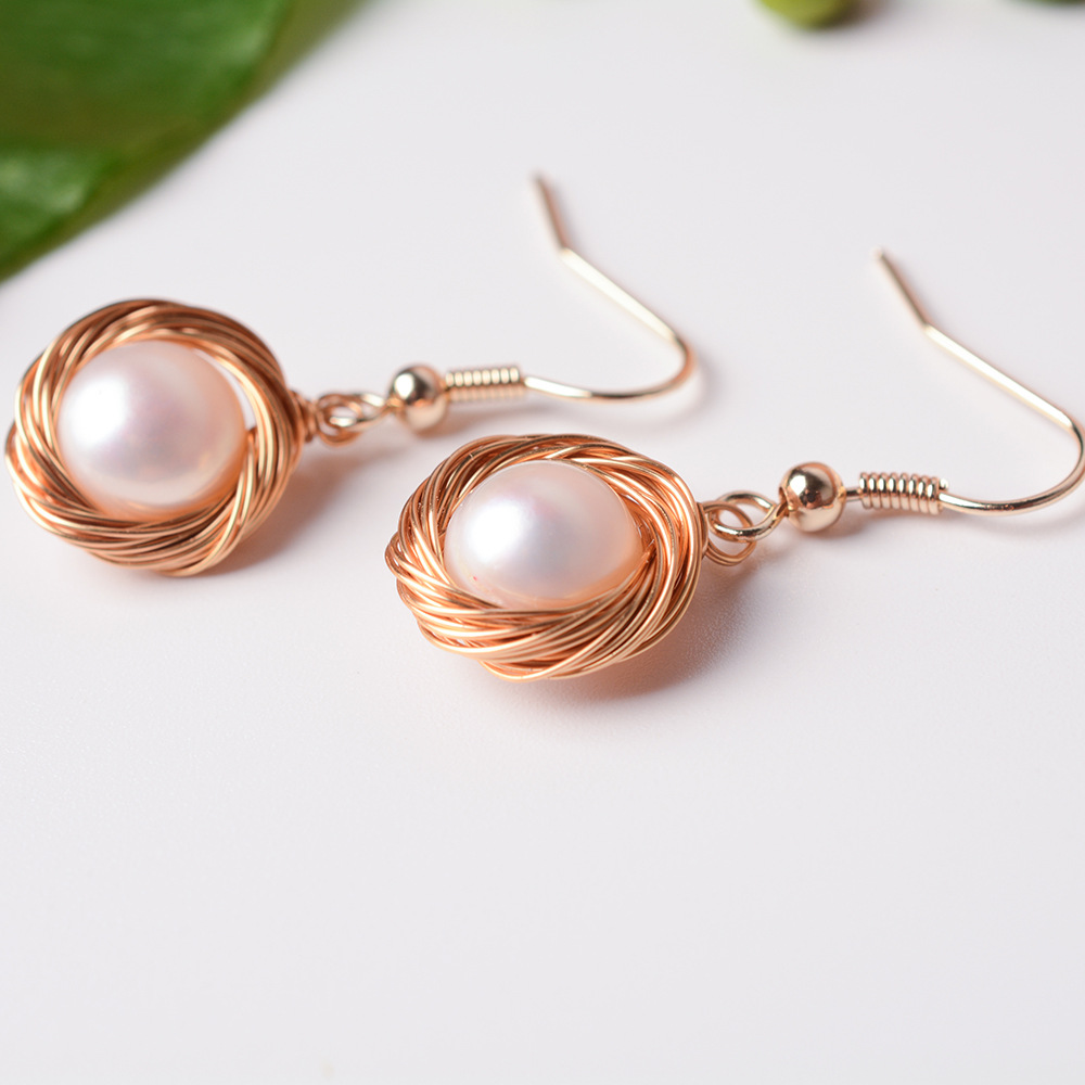 Simple14 KGold-infused Design Hand-wound Natural Freshwater Pearl Light Luxury Earrings Earrings Ear Hooks For Women