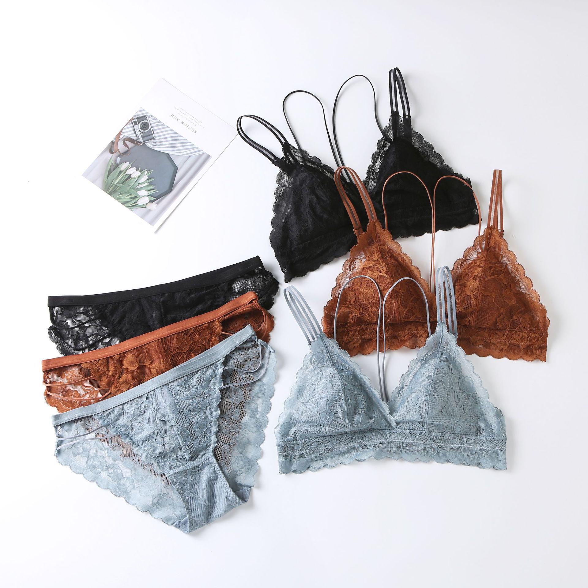 French floral lace underwear female bral...