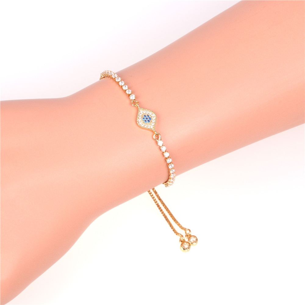 Fashionable Turkish Blue Eye Bracelet With Diamonds And Color Zirconia Adjustable Bracelet display picture 4