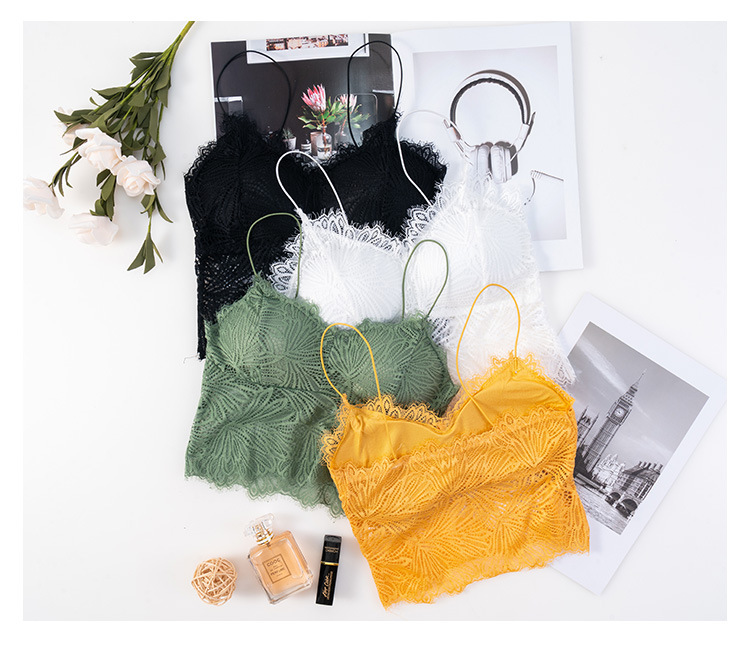 Summer new collection: Slim shoulder strap, eyelash, lace, beautiful back wrap, no steel ring, chest pad, base layer, halter top, women's strapless top detail image 10