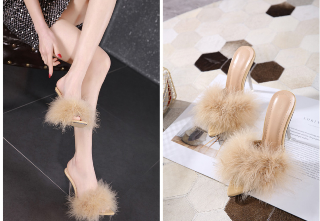 feather crystal high-heel pointed sandals NSSO59520