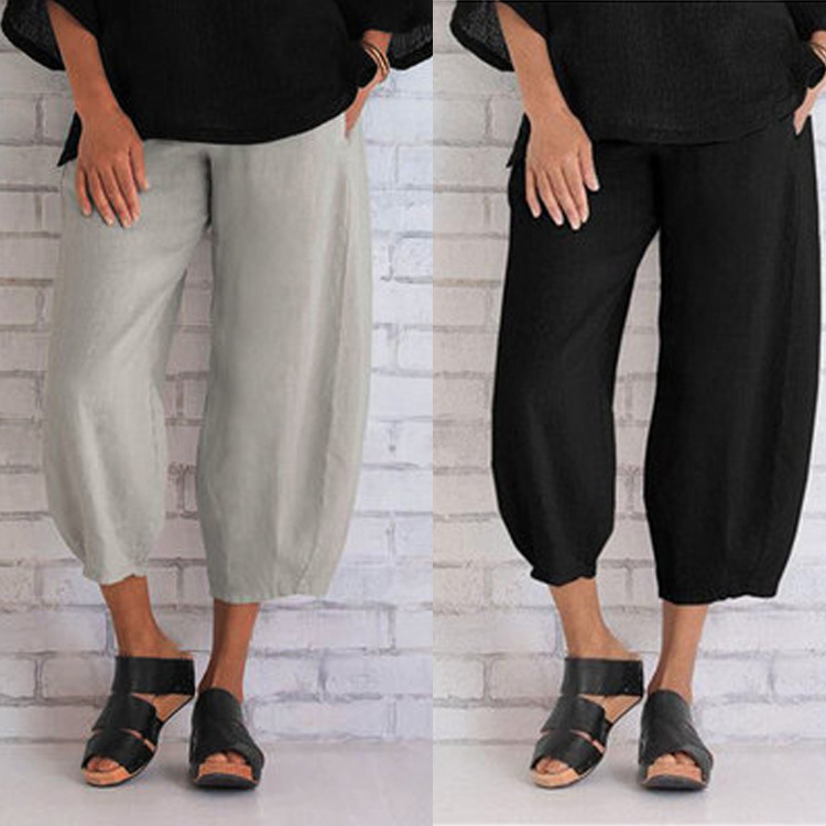 new style solid color plus size simple loose casual nine-point pants NSHHF62721