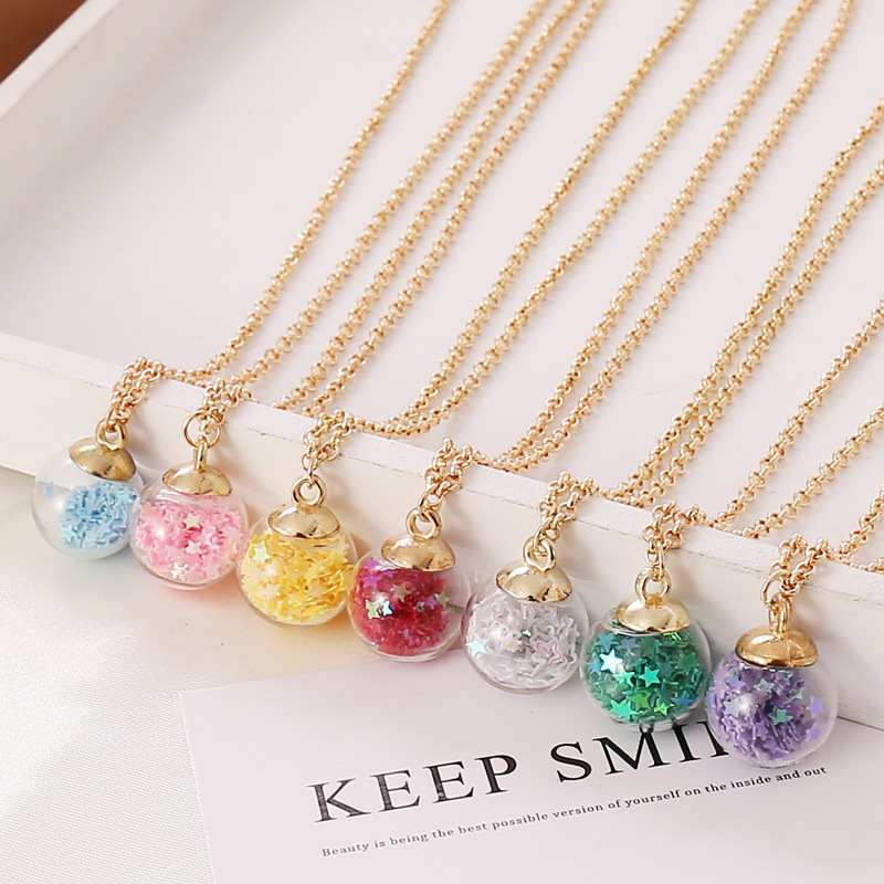 simple fluorescent five-pointed star glass ball pendent necklace