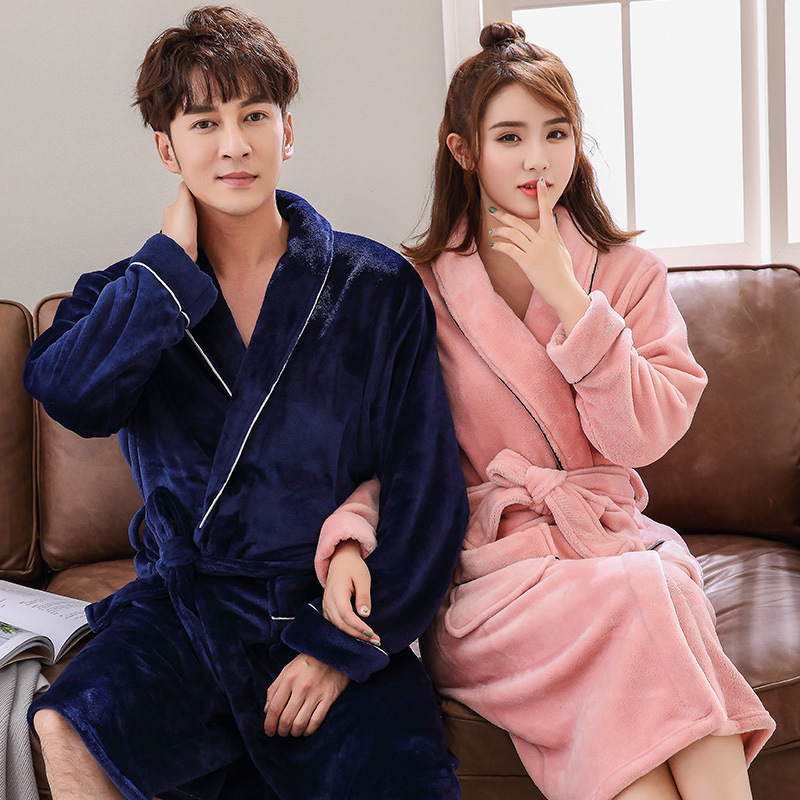 GraceChic GraceChic Autumn And Winter Thickened Flannel Couple's Coral Fleece Pajamas Bathrobe_voghion.com