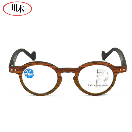 Cross-border new wood grain blue light blocking smart progressive multifocal reading glasses for men and women, suitable for near and far vision