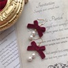 Burgundy retro universal Japanese fresh cute earrings with bow from pearl, ear clips, simple and elegant design