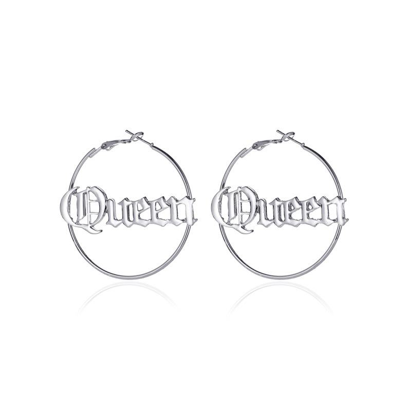 Personality Exaggerated Round Letter Cool Atmosphere Queen Earrings