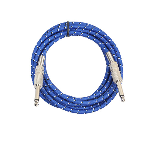 Cross-border supply blue fiber mesh shielded mono 6.35 TS 1/4 inch electric guitar audio cable