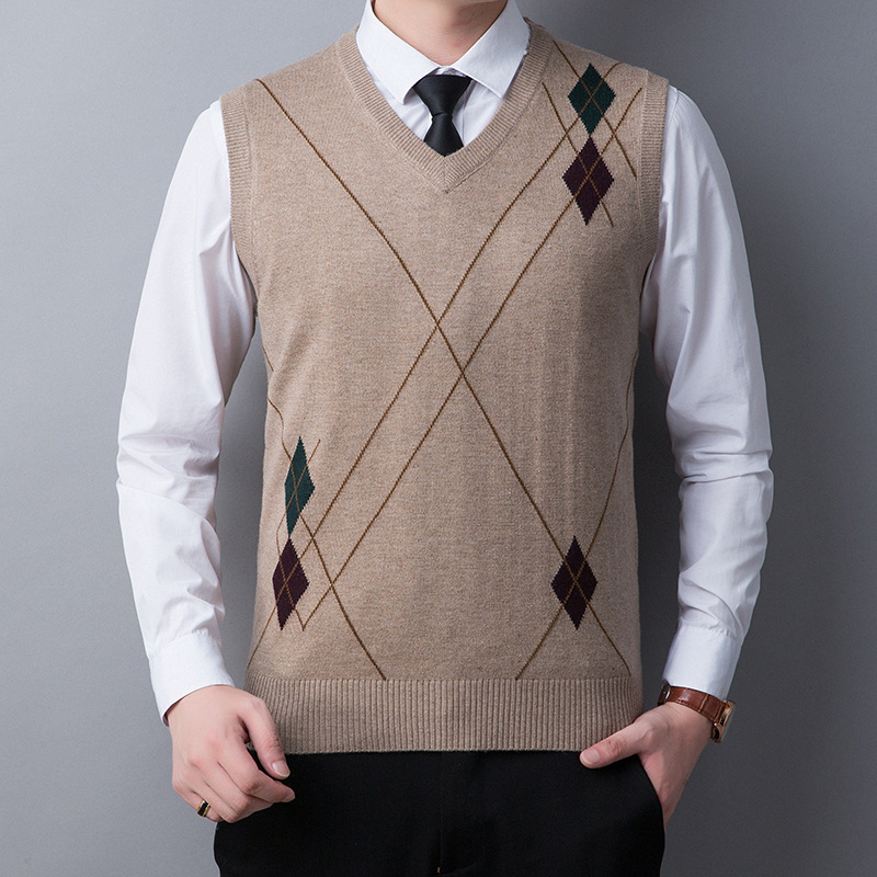 Men's 8% wool knitted vest V-neck Korean version of waistcoat rhombus wool vest a generation of hair