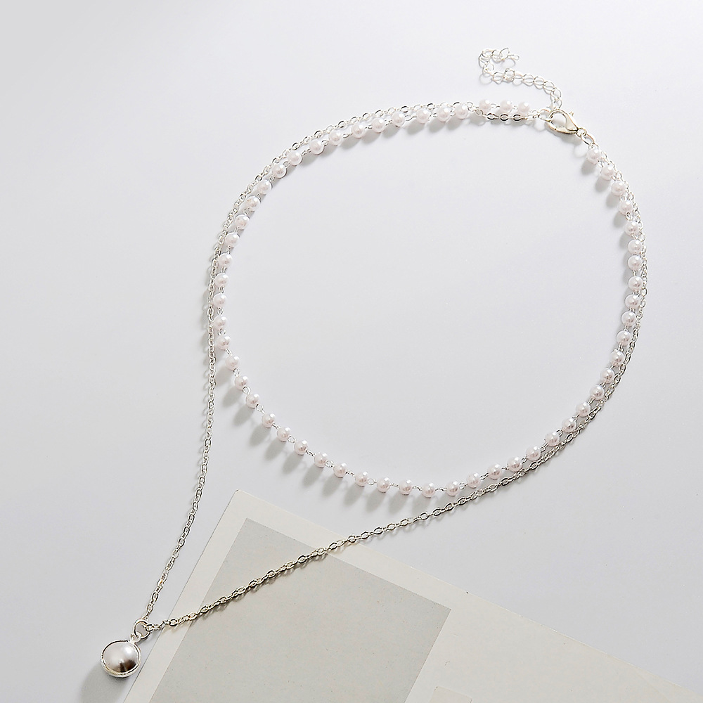 New  Trendy Simple Double-layer Pearl Necklace Wholesale Nihaojewelry display picture 6