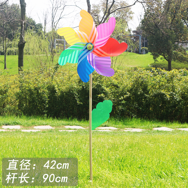 42cm striped wooden pole windmill