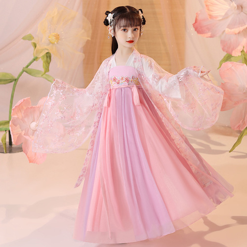 pink fairy dresses Hanfu girls Children han tang ancient folk costumes sRu skirt suit children Chinese wind empress princess cosplay Kimono Dresses