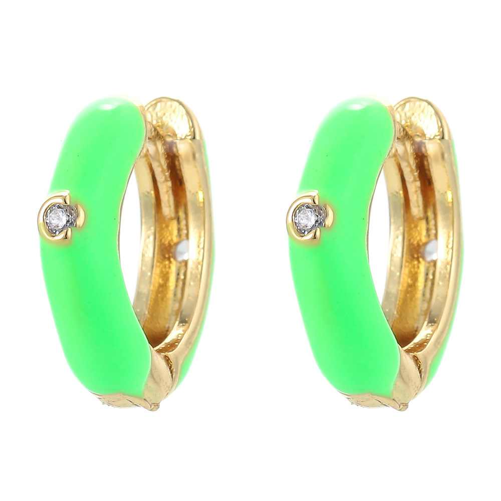 5g Weight Zircon Inlay Material Earrings Classification Housewarming, Anniversary, Business, Wedding, Travel, Birthday, Festival Occasion Copper Material Geometric Pattern Unisex Gender Inlay Design Fashion Style Orange, White, Pink, Red, Green, Blue, Yellow, Black Color Fashion Drip Enamel Earrings U-shaped Copper Earrings 5