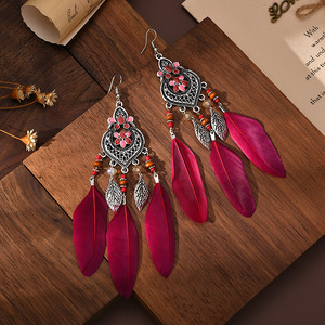 Daisy heart-shaped long feather earrings