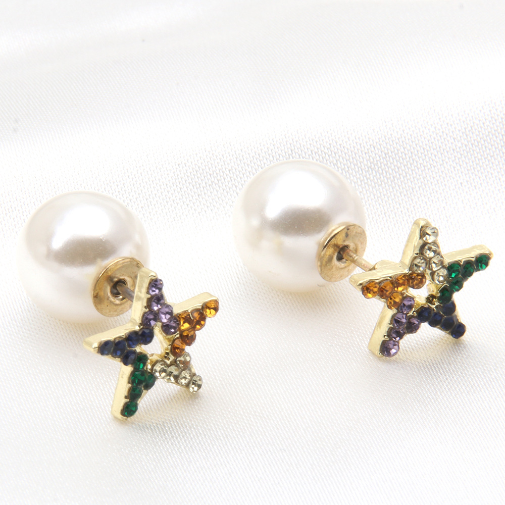 Heart-shape Pearl Asymmetrical Diamond-studded Earrings Wholesale display picture 2
