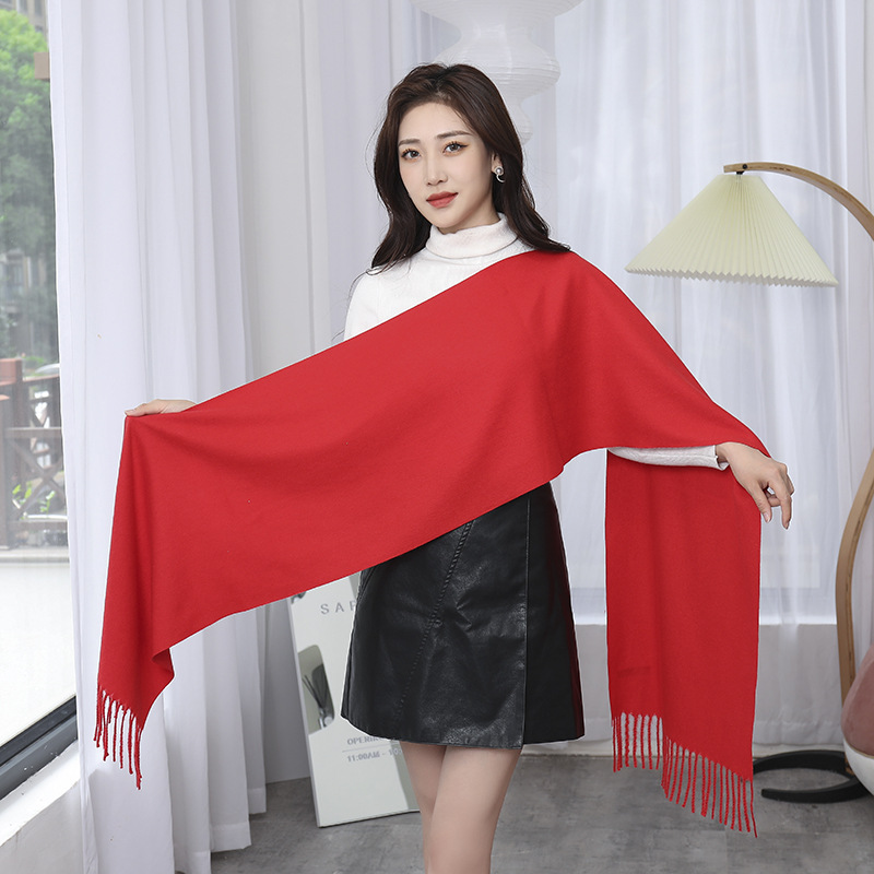 中国红围巾定制LOGO礼品仿羊绒围巾年会大红披肩活动庆典聚会围脖