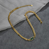 Brand necklace, fashionable chain stainless steel, green zirconium, European style