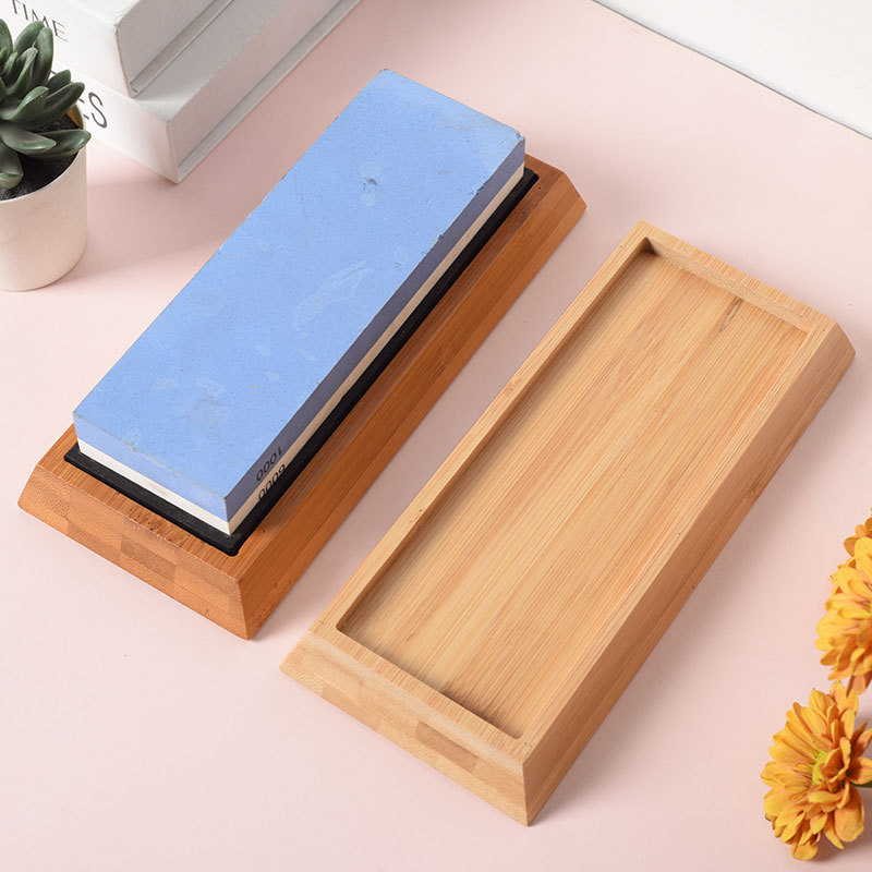 竹木油石底座长方形磨刀石底座家用开刃天然油石金刚磨菜刀器木盒|ms