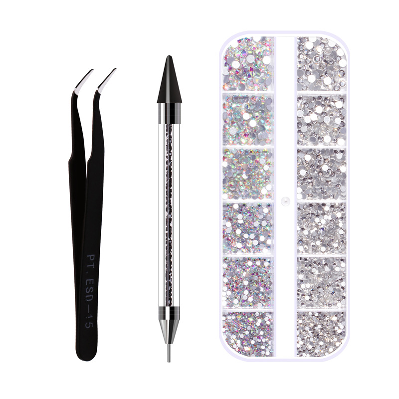 Traje de herramienta de perforación de uñas de Venta caliente transfronteriza de Amazon uñas rhinestone doble cabeza taladro crayón pinzas traje