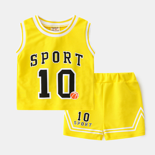 Children's summer shorts set, new summer thin mesh mesh boys' sports sleeveless baby basketball outfit