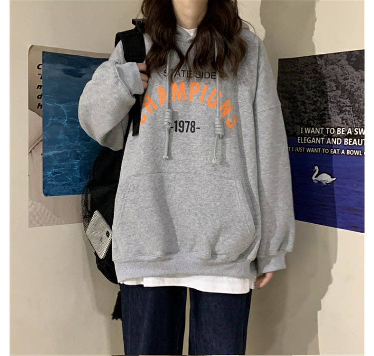 Felpa con cappuccio sottile con stampa di lettere in stile coreano, autunno 2025, da donna, versatile e ampia, per studenti_voghion.com