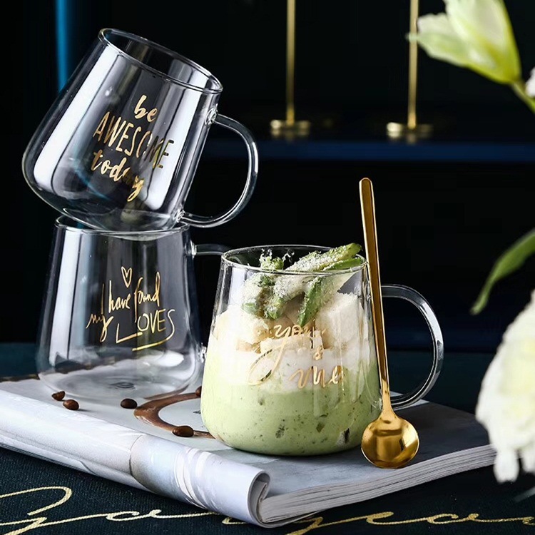 Creativo bronceado vidrio regalo taza personalizada taza de café con cuchara simple moda de alta temperatura resistente a la taza de borosilicato