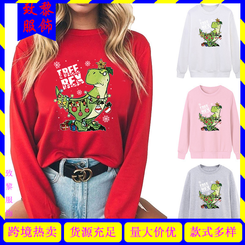 Amazon wish AliExpress independent station hot selling Christmas dinosaur print long sleeve hooded round neck sweater Amazon wish AliExpress independent station hot selling Christmas dinosaur print long sleeve hooded round neck sweater