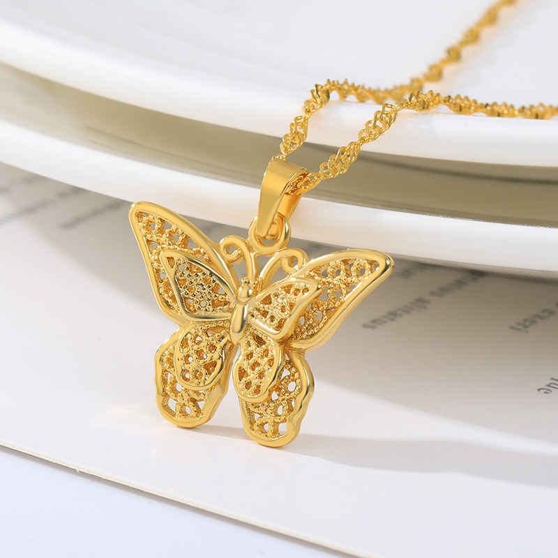 Fashion Butterfly Stainless Steel Copper Plating Hollow Out Pendant Necklace 1 Piece