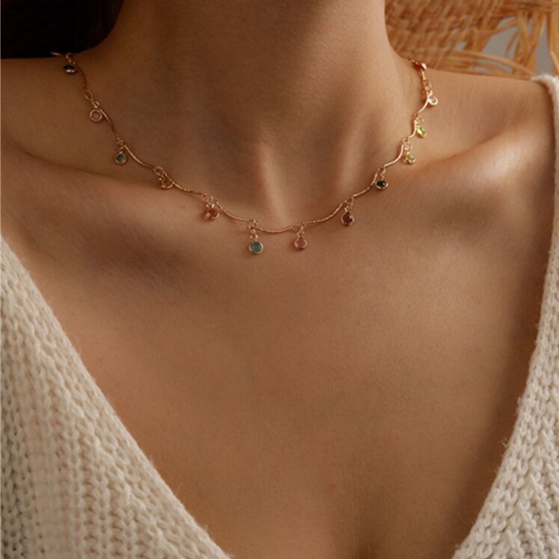 15g Weight Necklace Classification New Colorful Round Bead Tassel Candy Color Necklace Simple Inlaid Diamond Necklace Wholesale Nihaojewelry