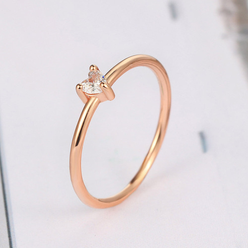 Hazy Moon Simple and Stylish Heart-Shaped Thin Ring for Women Set with Zircon and Plated with Real Gold Cross-border Accessories Manufacturer Direct Sales
