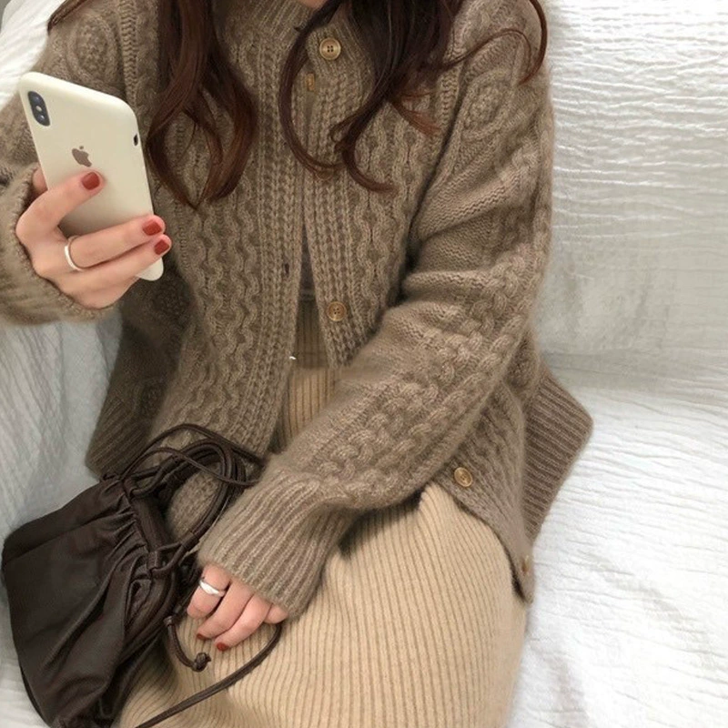 Кардиган женский из кашемира, толстая Wool Blend, осенние сплошные цвета