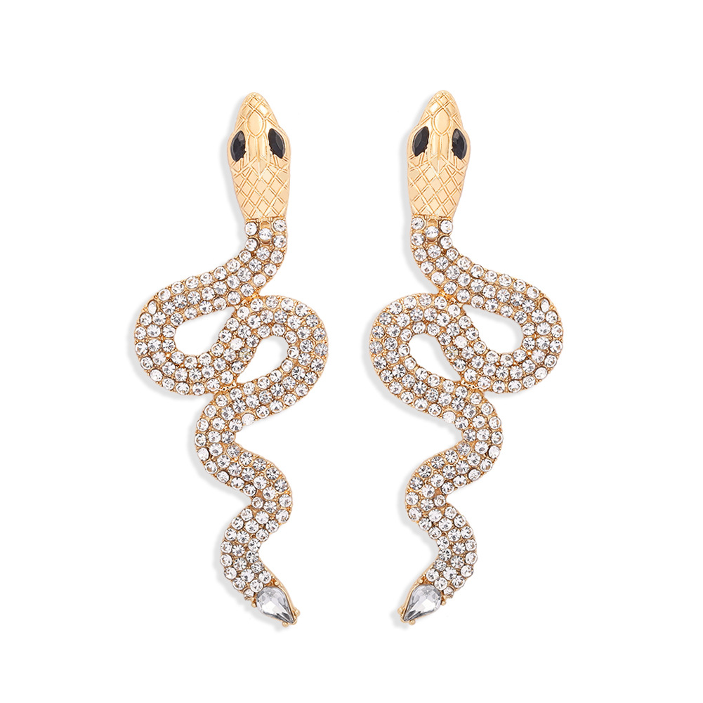 Exaggerated Snake-shaped Diamond Retro Punk Snake Earrings display picture 9