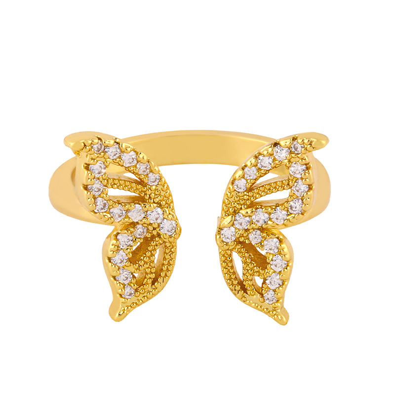 Butterfly ring copper ring fashion wild open ring diamond heart-shaped love ring  wholesale nihaojew
