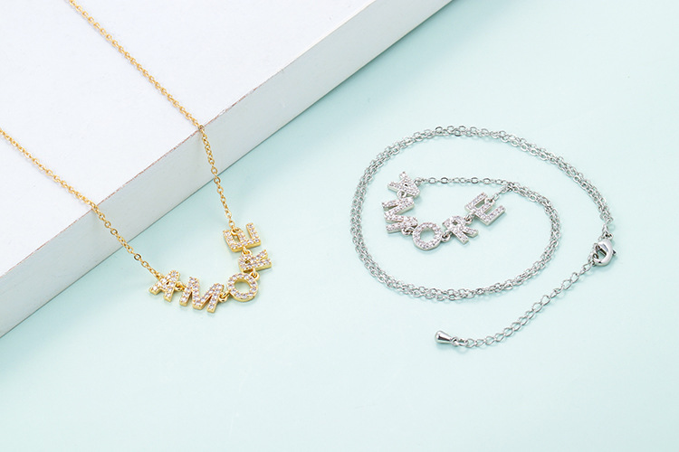 Wedding, Travel Occasion Fashion Zircon English Letters Pendant Clavicle Chain Necklace