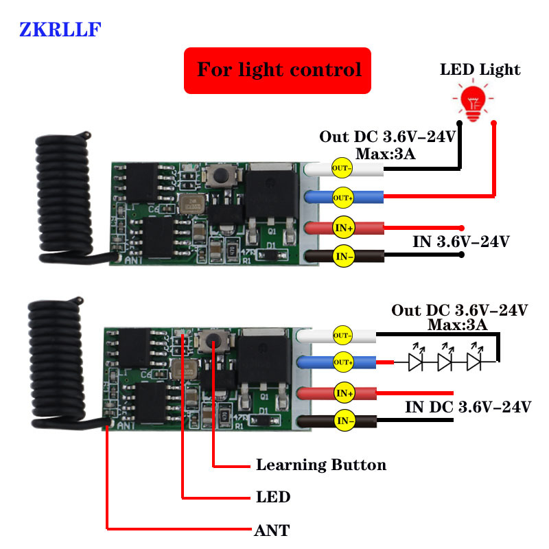 433mhz DC 1CH 3.6V 6V 12V 24V