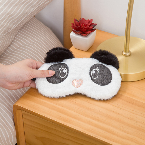 跨境款款熊猫 树懒眼罩 可爱卡通毛绒睡眠遮光刺绣眼罩可定制