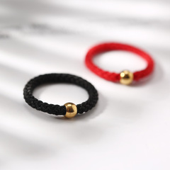 網紅同款小金珠戒指簡約金旋轉珠金豆黑紅線繩戒指韓版飾品