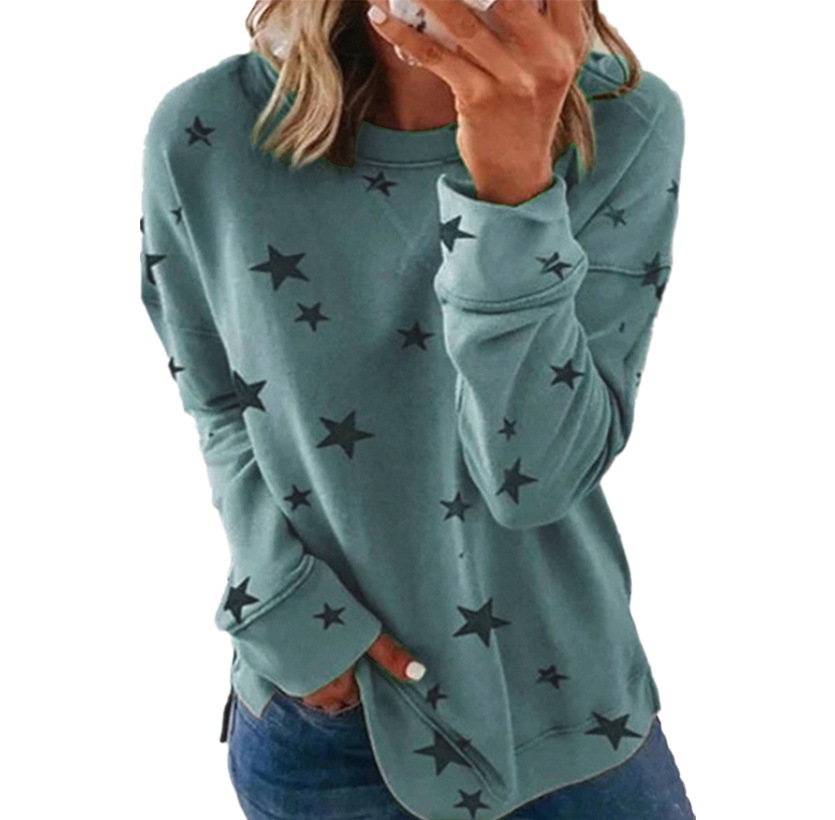 Five-Pointed Star Print Long-Sleeved Sweatshirt NSYHY105727