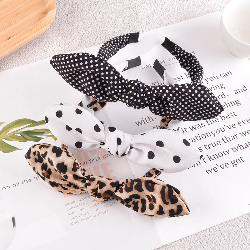 Korean new rabbit ears leopard print polka dot floral headband1