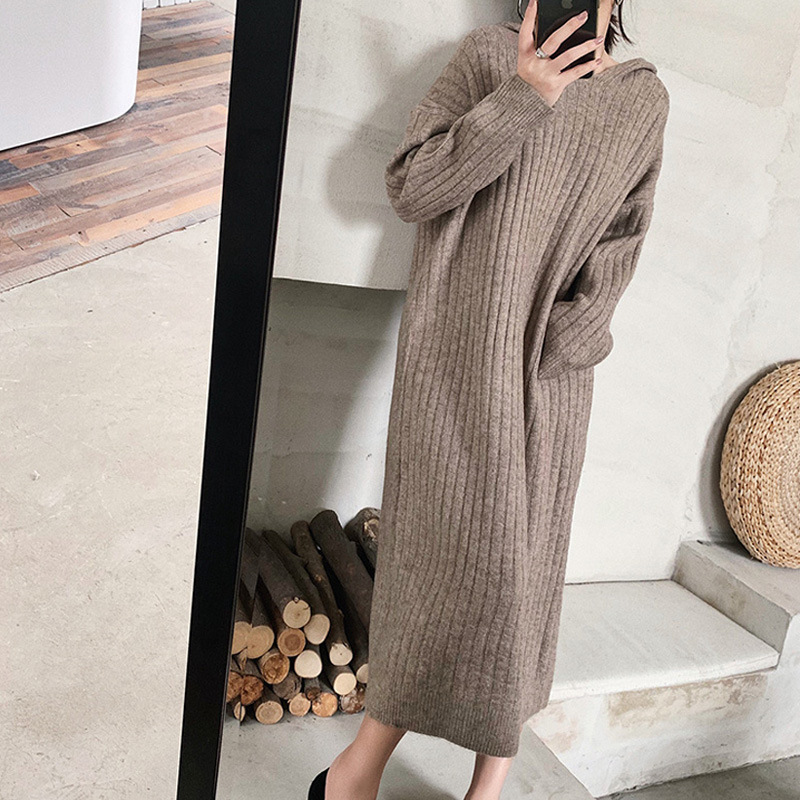 Large size women's autumn and winter new long-lasted knee sweater skirt female fat sister cover belly slim bottom knit dress