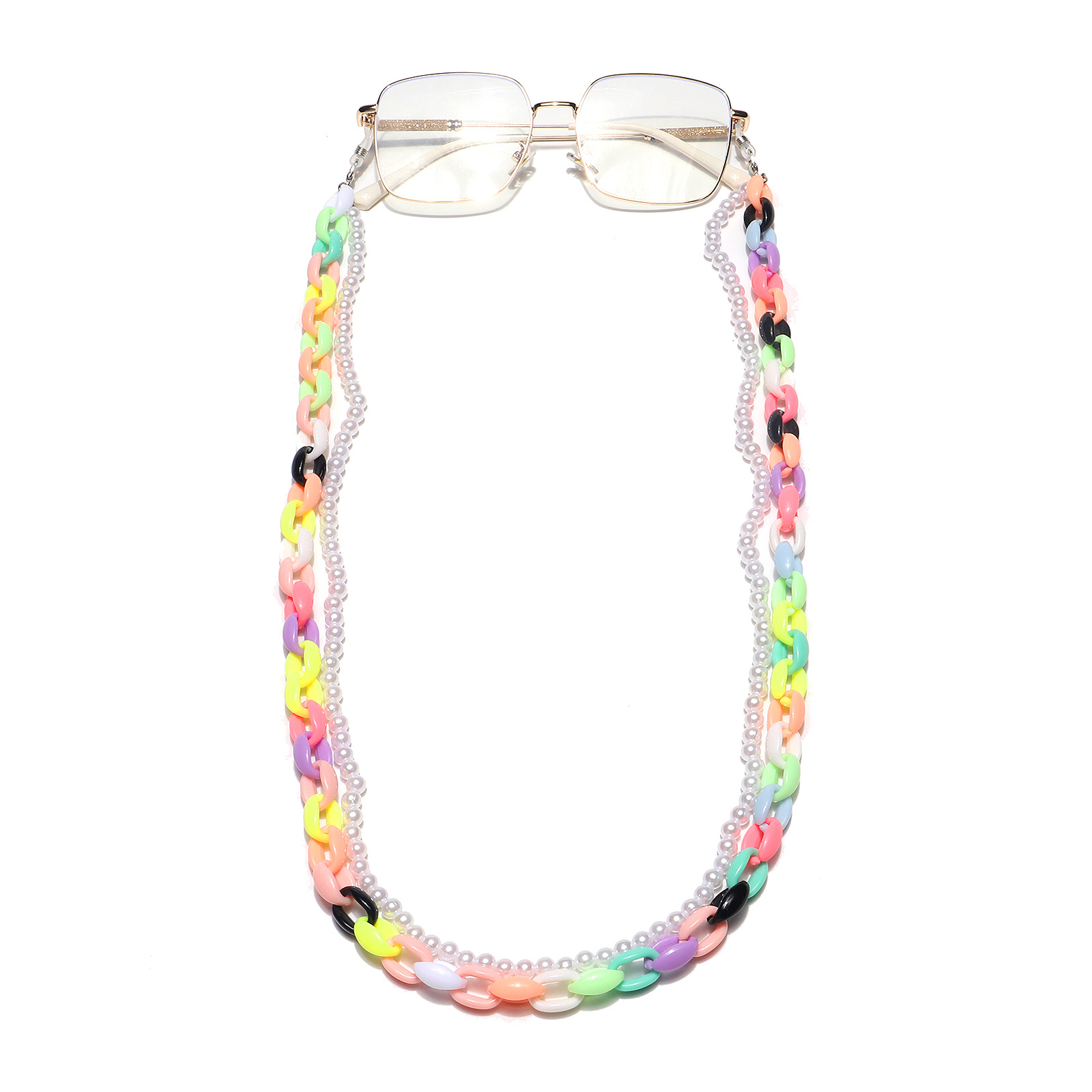 Double-layer Colorful Acrylic Pearl Plastic Glasses Chain display picture 3