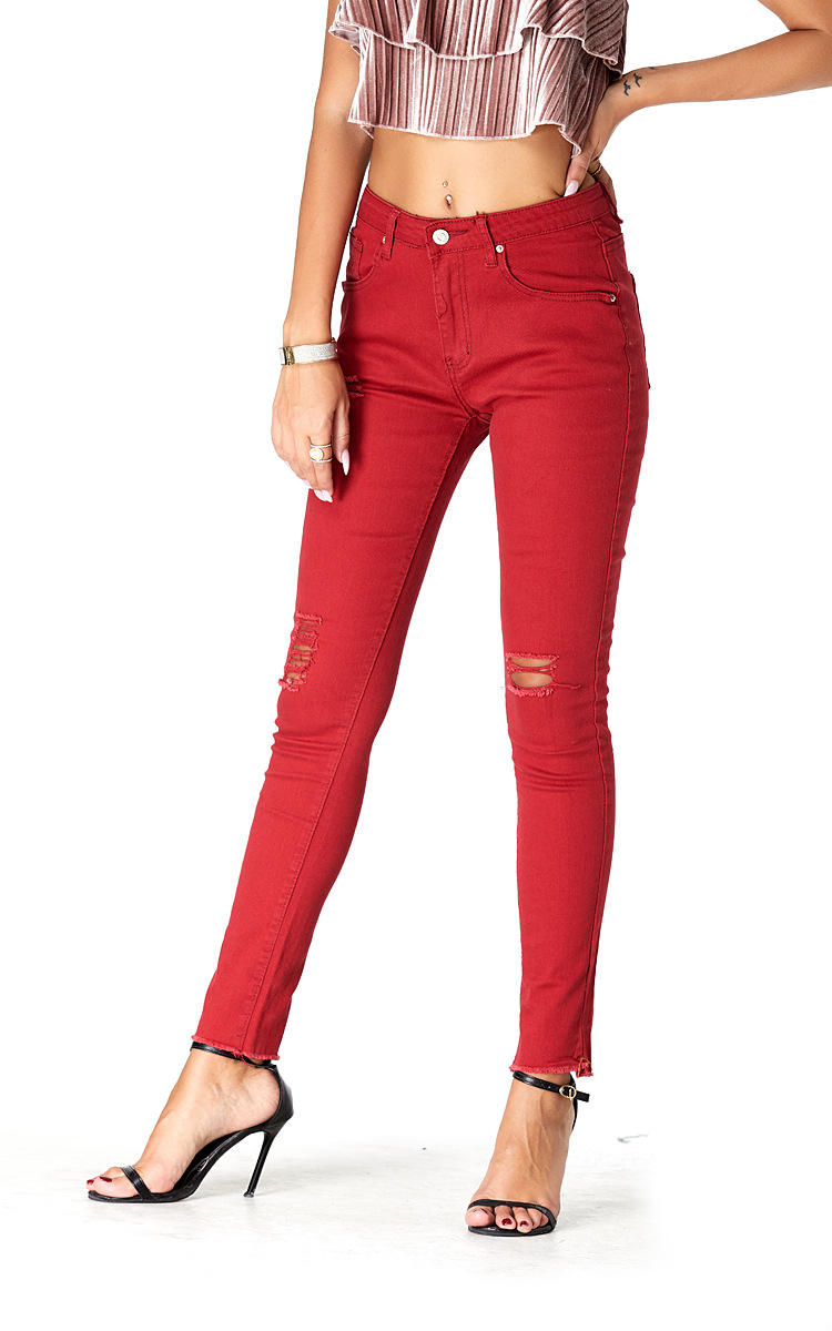 red high waist slim casual jeans NSSY9882